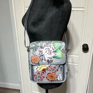 Anuschka Crossbody Messenger Garden Of Eden Gray Floral